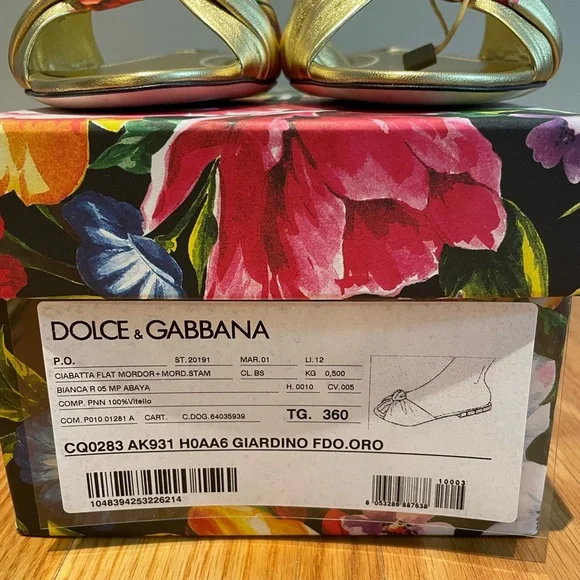 Dolce & Gabbana metallic gold with blue and red flower slides /sandals 36 - Picture 8 of 12